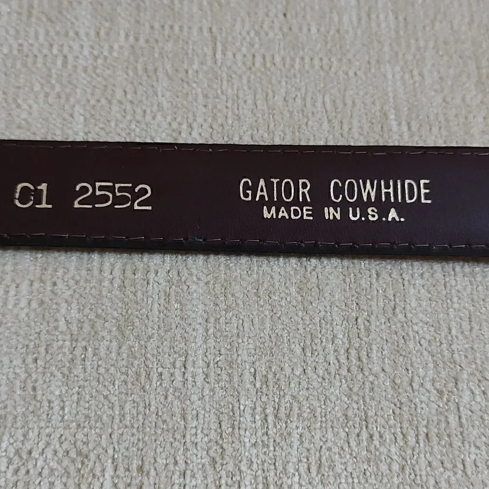 Gator Cowhide Brown Leather Belt Gold Buckle Size 32